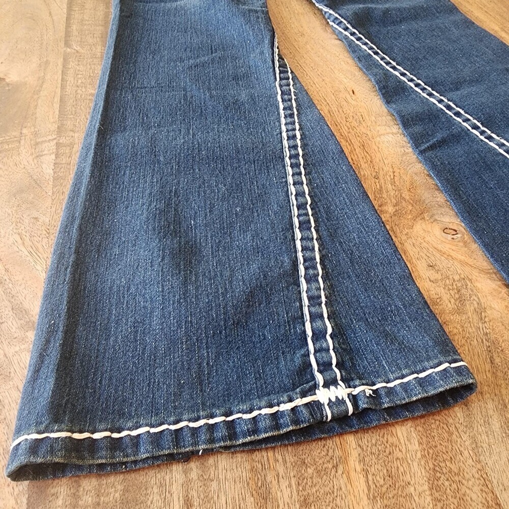 True Religion Jeans Womens 30 Blue Low Rise Flare Distressed USA Stretch Denim - Picture 13 of 16